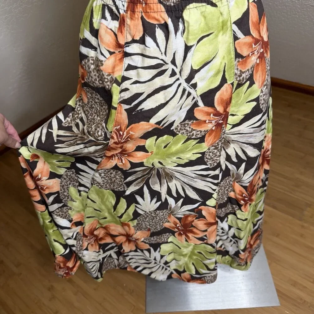 Napa Valley Midi Skirt Womens 12 Petite Floral Linen Blend Flowy Coconut Girl